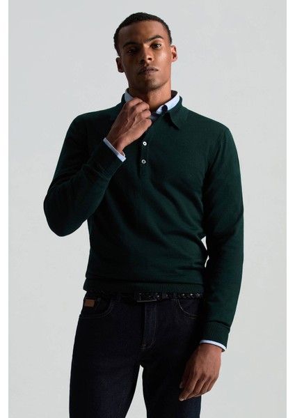 Extrafine Merino Polo Yaka Zümrüt Yeşili Triko modelleri