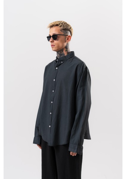 Erkek Uzun Kol Oversize Vual Gömlek Siyah fiyatları
