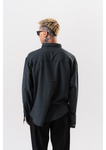 Erkek Uzun Kol Oversize Vual Gömlek Siyah modelleri