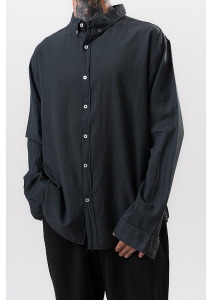 Erkek Uzun Kol Oversize Vual Gömlek Siyah fırsatları