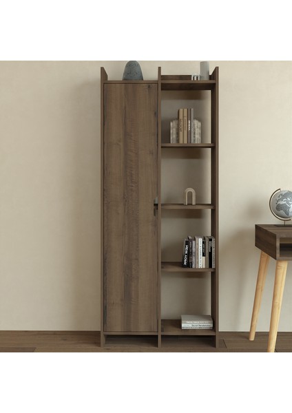 Offer Tek Kapaklı Çok Raflı Kitaplık, Kütüphane - Antik Ceviz fiyatları