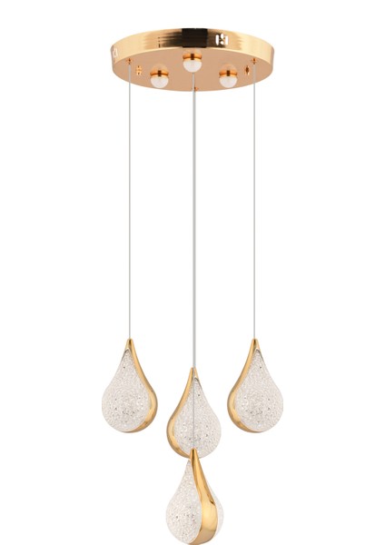 Biana 4'lü Yuvarlak Gold Damla Başlıklı Modern Salon LED Avize fiyatları
