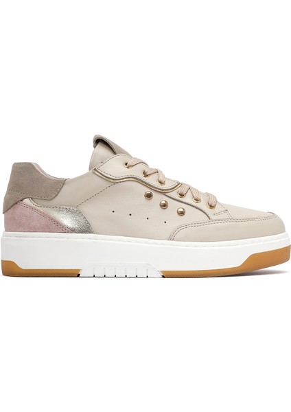 Kadın Bej Bağcıklı Kalın Tabanlı Deri Sneaker 25AFD220614