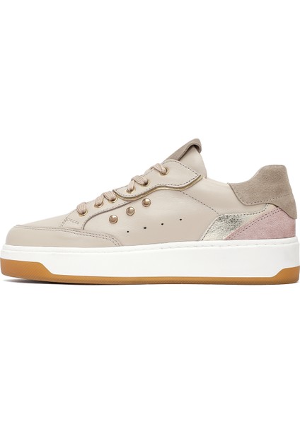 Kadın Bej Bağcıklı Kalın Tabanlı Deri Sneaker 25AFD220614 fiyatları