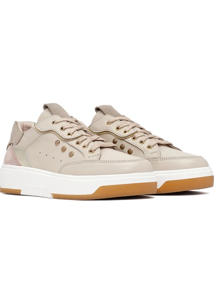 Kadın Bej Bağcıklı Kalın Tabanlı Deri Sneaker 25AFD220614 modelleri