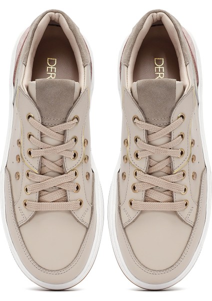 Kadın Bej Bağcıklı Kalın Tabanlı Deri Sneaker 25AFD220614