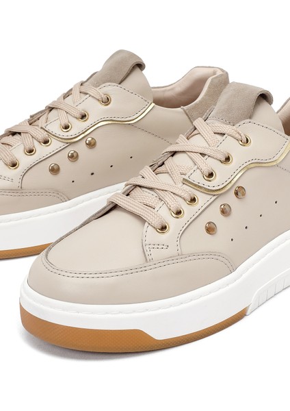 Kadın Bej Bağcıklı Kalın Tabanlı Deri Sneaker 25AFD220614