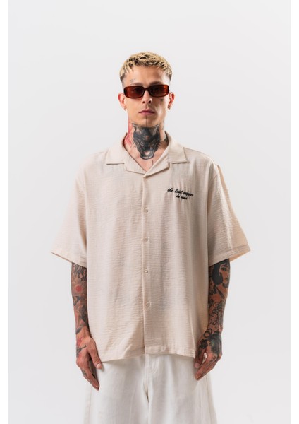 Erkek Da Vinci Nakışlı Oversize Gömlek Bej fiyatları