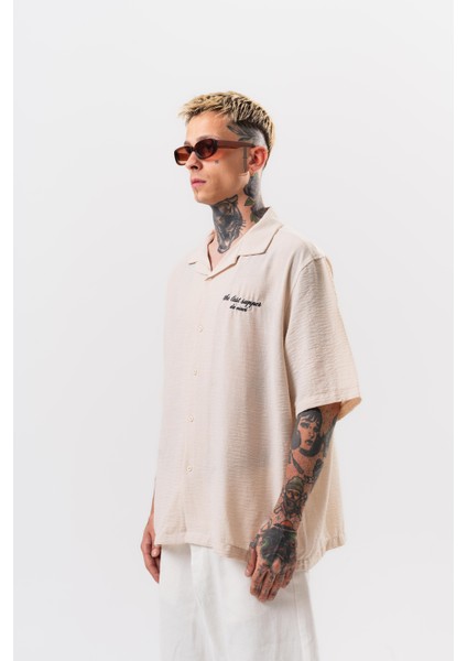 Erkek Da Vinci Nakışlı Oversize Gömlek Bej modelleri