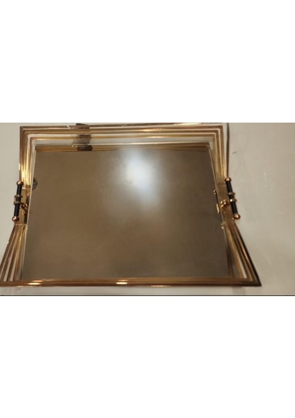 Altın Holojen Dikdörtgen Tepsi Aynalı 25 ×25 cm