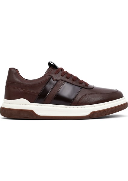 Erkek Kahverengi Bağcıklı Deri Sneaker 25WFD685418