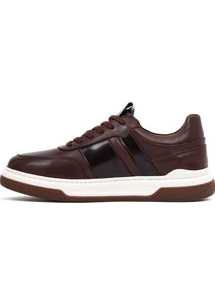 Erkek Kahverengi Bağcıklı Deri Sneaker 25WFD685418 fiyatları