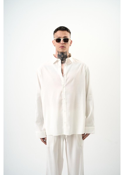 Erkek Modal Oversize Gömlek Beyaz