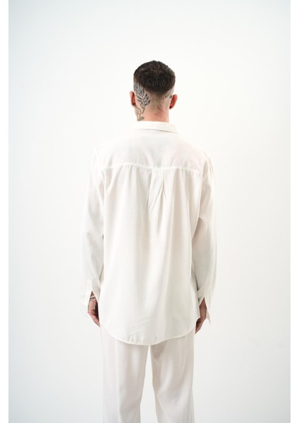 Erkek Modal Oversize Gömlek Beyaz modelleri
