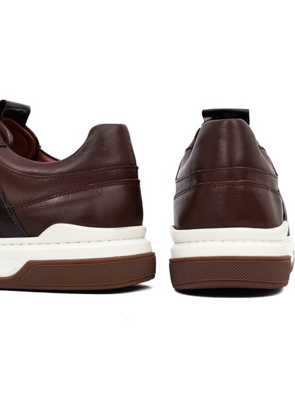 Erkek Kahverengi Bağcıklı Deri Sneaker 25WFD685418