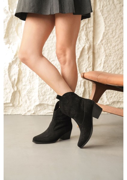 Kadın Sidney Nakışlı Kovboy Bot - Siyah-Düz