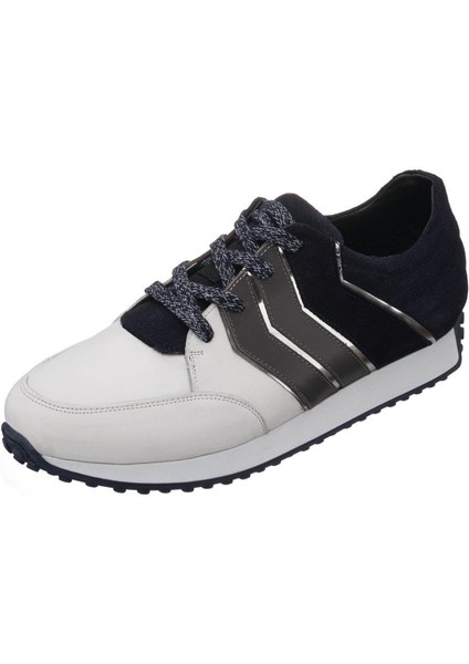 AG141 Beyaz & Lacivert Dana Derisi Rahat Geniş Kalıp Hafif Spor Taban