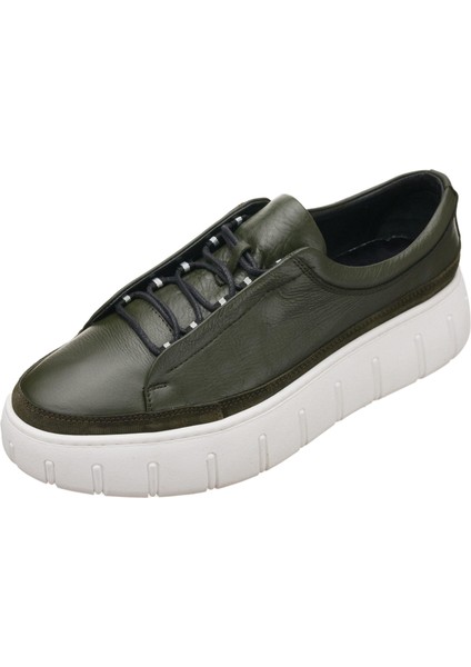CK03 Haki Deri Büyük Numara Erkek Spor Ayakkabısı Rahat Geniş Kalıp Şık