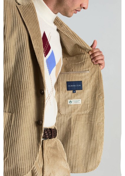 Pamuk Karışımlı Çizgi Desen Camel Kadife Blazer Ceket fırsatları