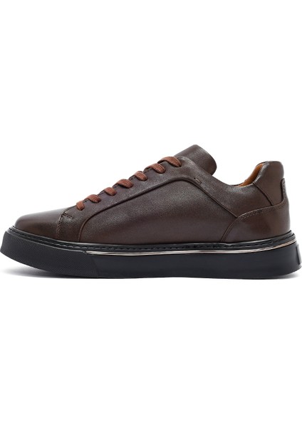 Erkek Kahverengi Bağcıklı Kalın Tabanlı Deri Sneaker 25WFD685218 fiyatları