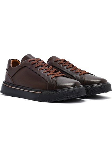 Erkek Kahverengi Bağcıklı Kalın Tabanlı Deri Sneaker 25WFD685218 modelleri