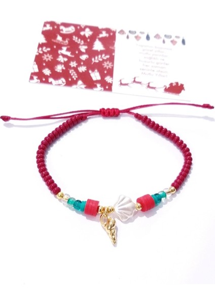 Yılbaşı Kartlı Deniz Kabuklu Fimo ve Çek Cam Boncuklu Yılbaşı Bileklik fiyatları