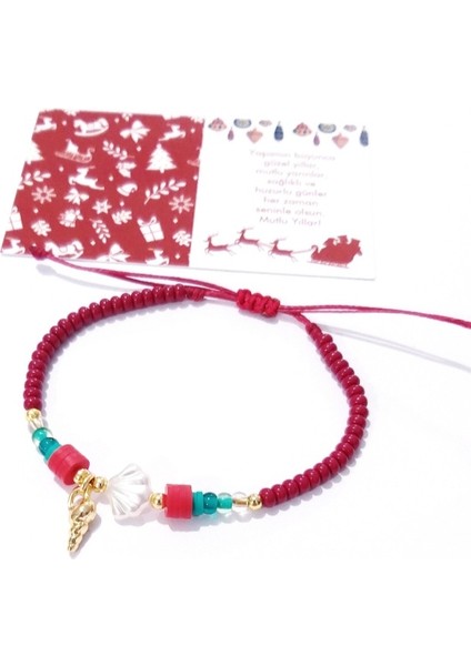 Yılbaşı Kartlı Deniz Kabuklu Fimo ve Çek Cam Boncuklu Yılbaşı Bileklik modelleri