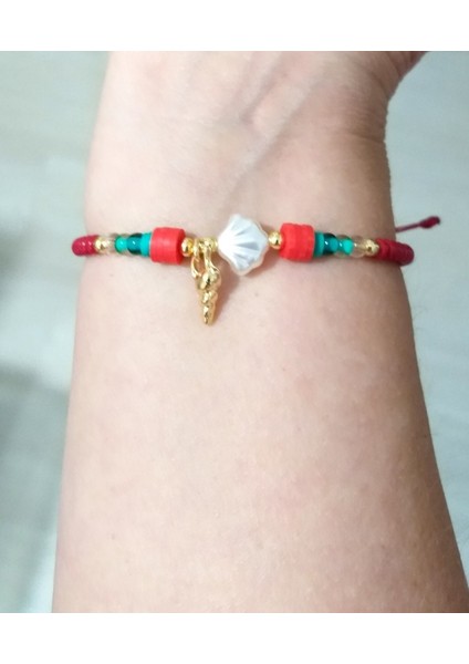 Yılbaşı Kartlı Deniz Kabuklu Fimo ve Çek Cam Boncuklu Yılbaşı Bileklik indirimleri