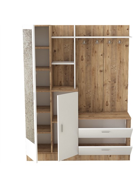 Jador Aynalı AskılıVestiyer Ayakkabılık Portmanto Aynalı Raf Çam-Beyaz modelleri