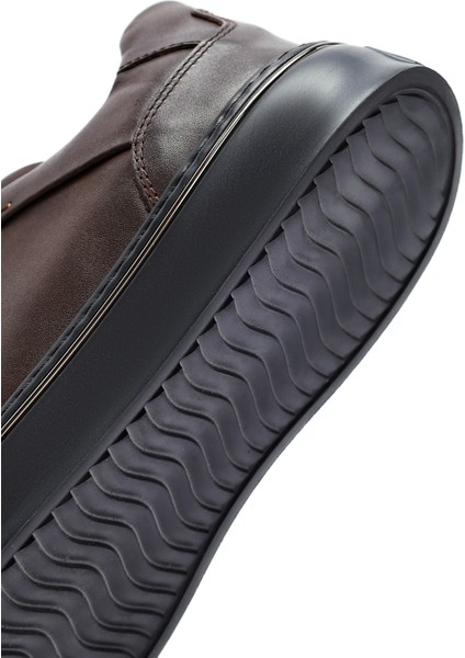 Erkek Kahverengi Bağcıklı Kalın Tabanlı Deri Sneaker 25WFD685218