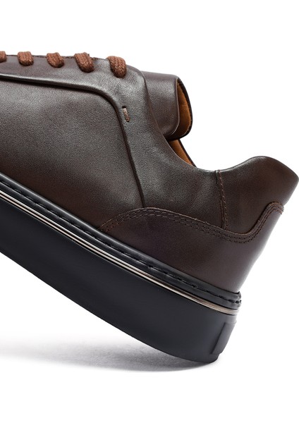 Erkek Kahverengi Bağcıklı Kalın Tabanlı Deri Sneaker 25WFD685218