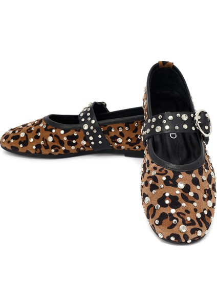 Kadın Leopar Tokalı Süet Deri Babet 25AFD270810