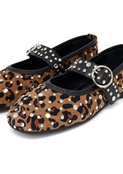 Kadın Leopar Tokalı Süet Deri Babet 25AFD270810