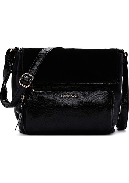 Kadın Siyah Uzun Askılı Baskılı Çapraz Çanta 25WBD246814