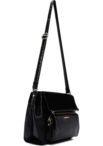 Kadın Siyah Uzun Askılı Baskılı Çapraz Çanta 25WBD246814