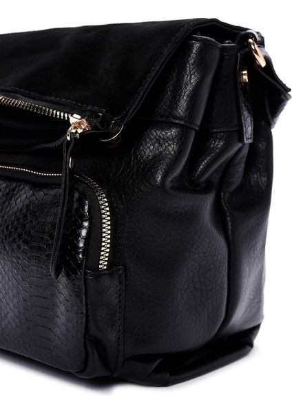 Kadın Siyah Uzun Askılı Baskılı Çapraz Çanta 25WBD246814