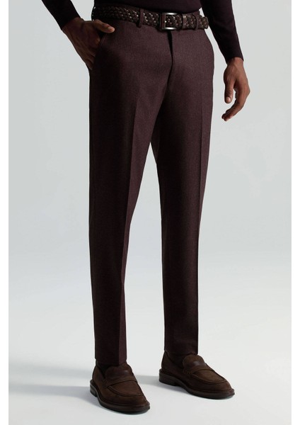 Yün Kaşmir Karışım Kahverengi Flanel Chino Pantolon