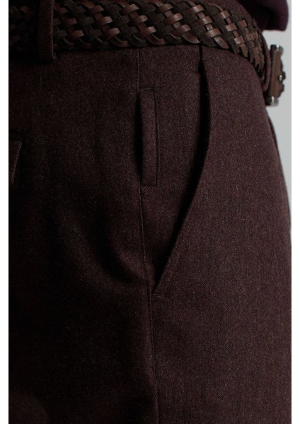 Yün Kaşmir Karışım Kahverengi Flanel Chino Pantolon modelleri