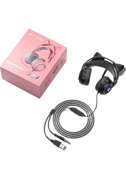 Sevimli Kedi Kulaklı Oyun Bilgisayarı Kulaklığı Kablolu Canlı Yayın Kulaklığı Oyun Kulaklığı (Yurt Dışından)