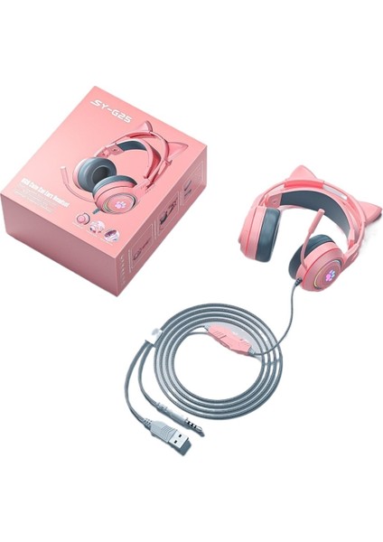 Sevimli Kedi Kulaklı Oyun Bilgisayarı Kulaklığı Kablolu Canlı Yayın Kulaklığı Oyun Kulaklığı (Yurt Dışından)