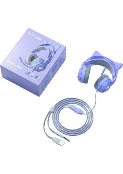 Sevimli Kedi Kulaklı Oyun Bilgisayarı Kulaklığı Kablolu Canlı Yayın Kulaklığı Oyun Kulaklığı (Yurt Dışından)