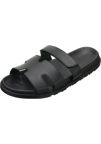 PAŞA108 Siyah Dana Derisi Erkek Sandalet Terlik Dana Derisi Rahat Kalıp Şık Tasarım