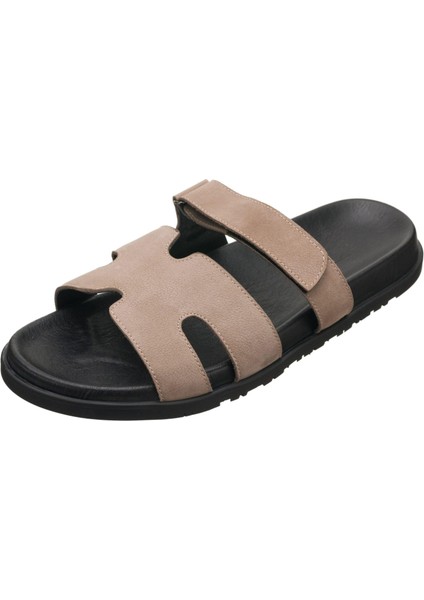 PAŞA108 Antrasit Dana Nubuk Deri Erkek Sandalet Terlik Dana Derisi Rahat Kalıp Şık Tasarım