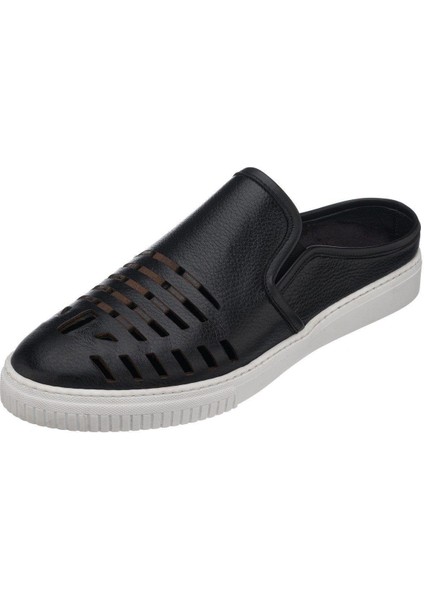 Kaan-07 Siyah Dana Derisi Sandalet Terlik Yazlık Ayakkabı Rahat Geniş Kalıp