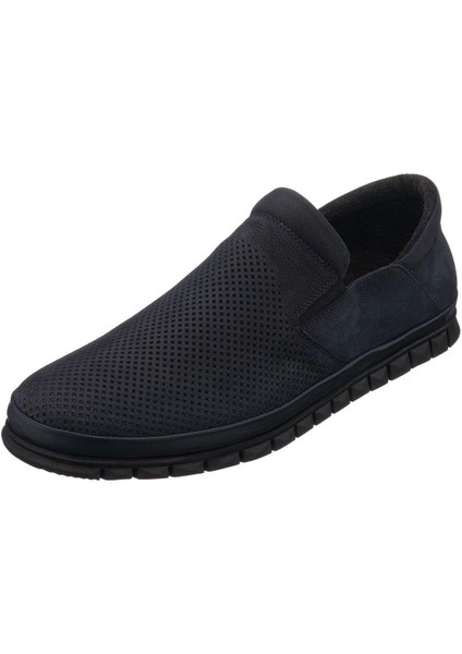 AG1041-1 Lacivert Nubuk Yazlık Büyük Numara Dana Derisi Rahat Geniş Kalıp Erkekr Ayakkabı