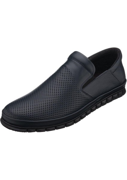 AG1041-1 Lacivert Deri Yazlık Büyük Numara Dana Derisi Rahat Geniş Kalıp Erkekr Ayakkabı