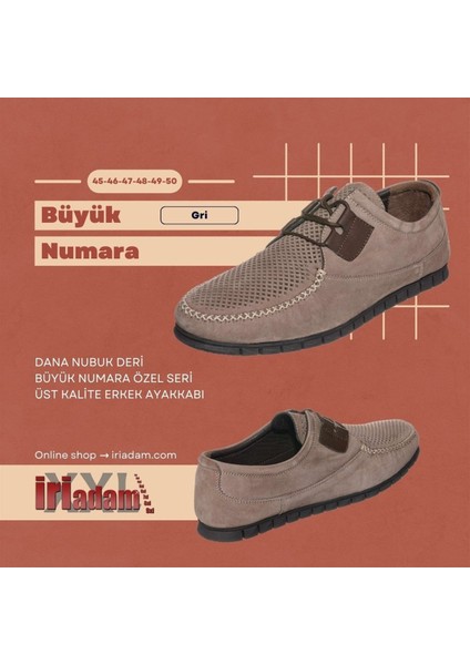 EU6012 Gri Dana Nubuk Deri Büyük Numara Özel Seri Üst Kalite Ayakkabı