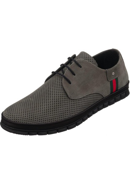 AG8800-1 Gri Nubuk Yazlık Büyük Numara Dana Derisi Rahat Geniş Kalıp Erkekr Ayakkabı