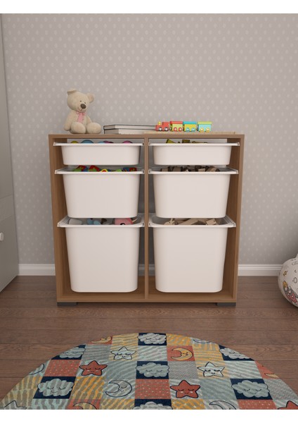 Carla 2 + 2 + 2 Tropik Ceviz Ultra Derin Sepetli Çok Amaçlı Dolap Oyuncak Dolabı