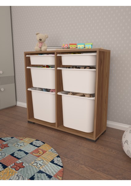 Carla 2 + 2 + 2 Tropik Ceviz Ultra Derin Sepetli Çok Amaçlı Dolap Oyuncak Dolabı modelleri